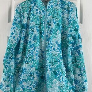 Croft & Barrow Light Blue Floral Long Sleeve Full Front Zipper Top Size L NWOT